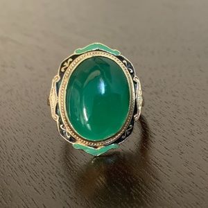 Vintage 14k Jadeite and Enamel Cabachon Ring